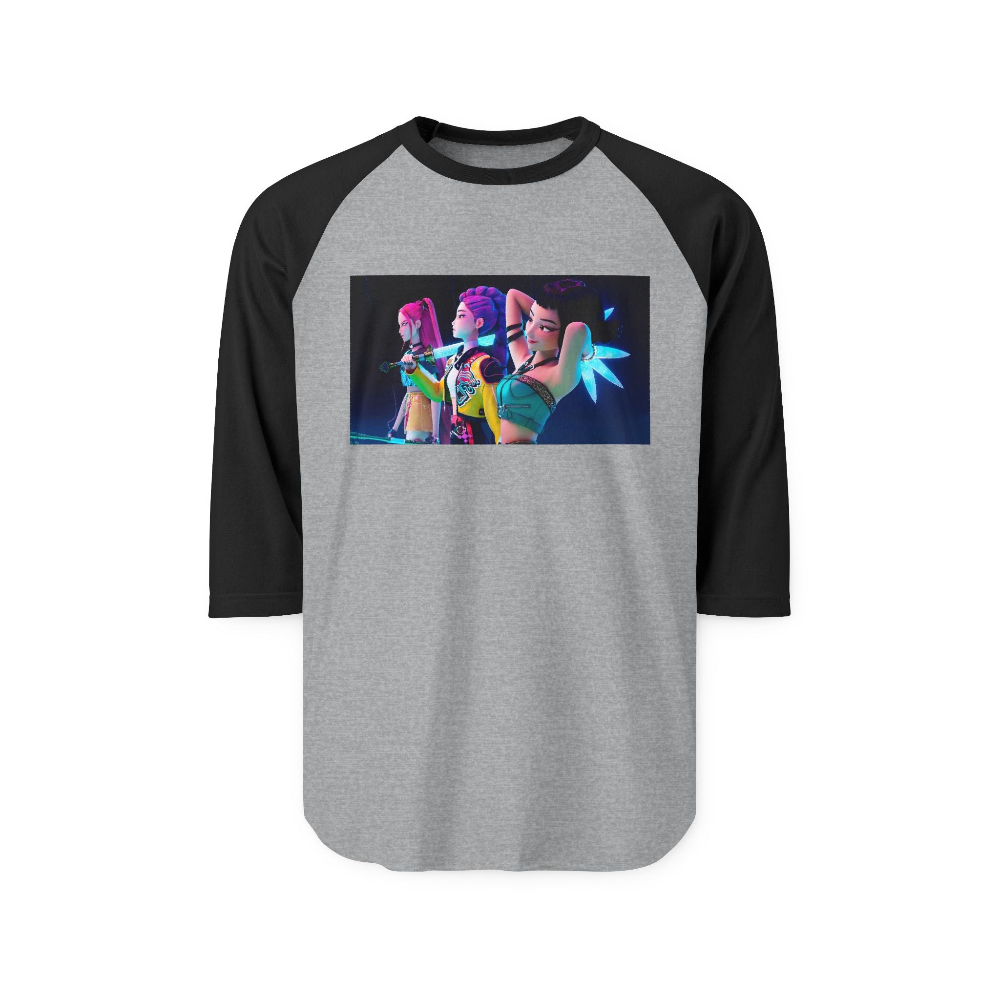 K pop demon hunters huntrix merch Unisex Three-Quarter Sleeve Raglan Shirt