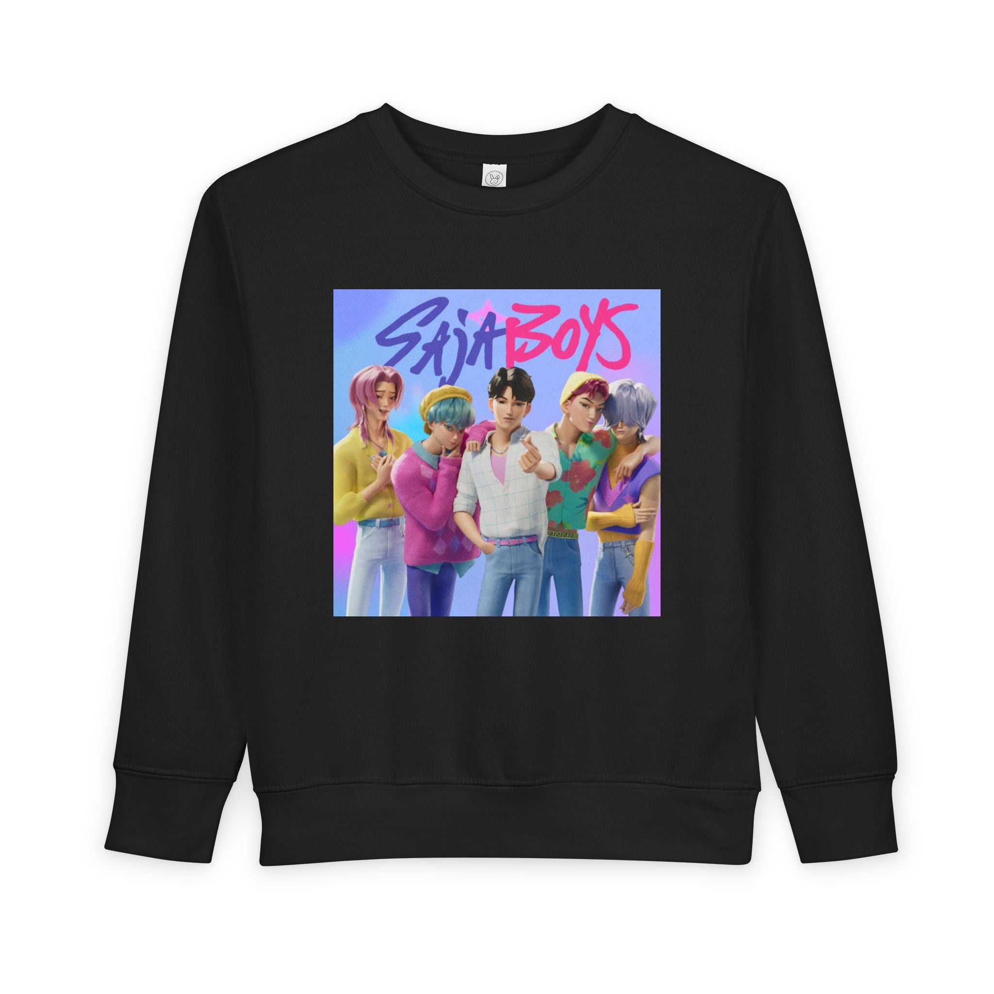 K pop demon hunters merch Colorful Toddler Sweatshirt with ‘Sajaboys’ Design