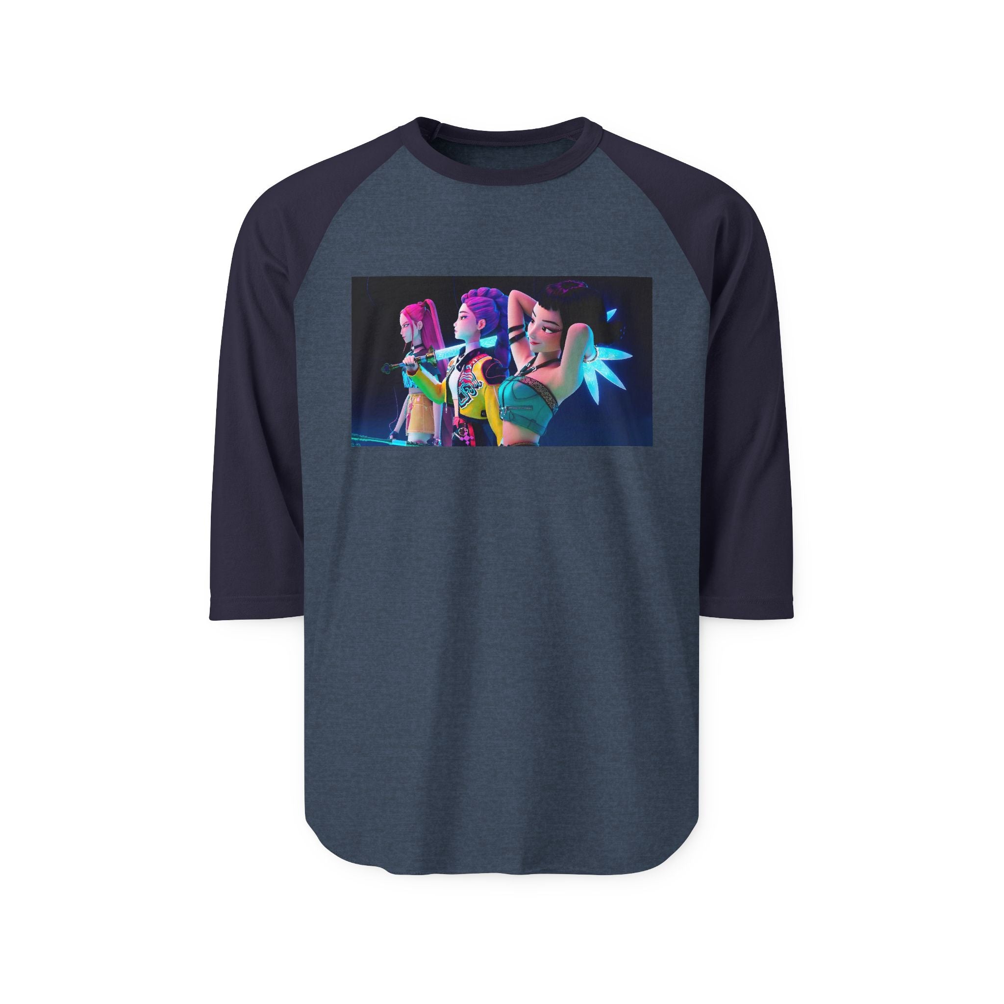 K pop demon hunters huntrix merch Unisex Three-Quarter Sleeve Raglan Shirt