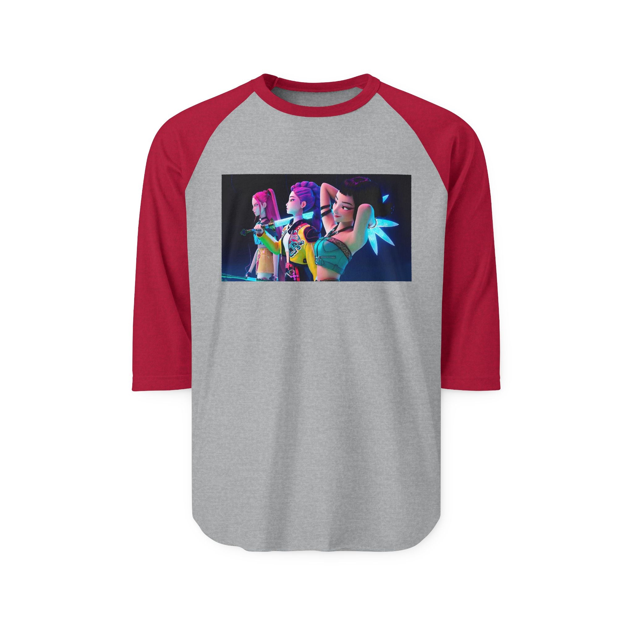 K pop demon hunters huntrix merch Unisex Three-Quarter Sleeve Raglan Shirt