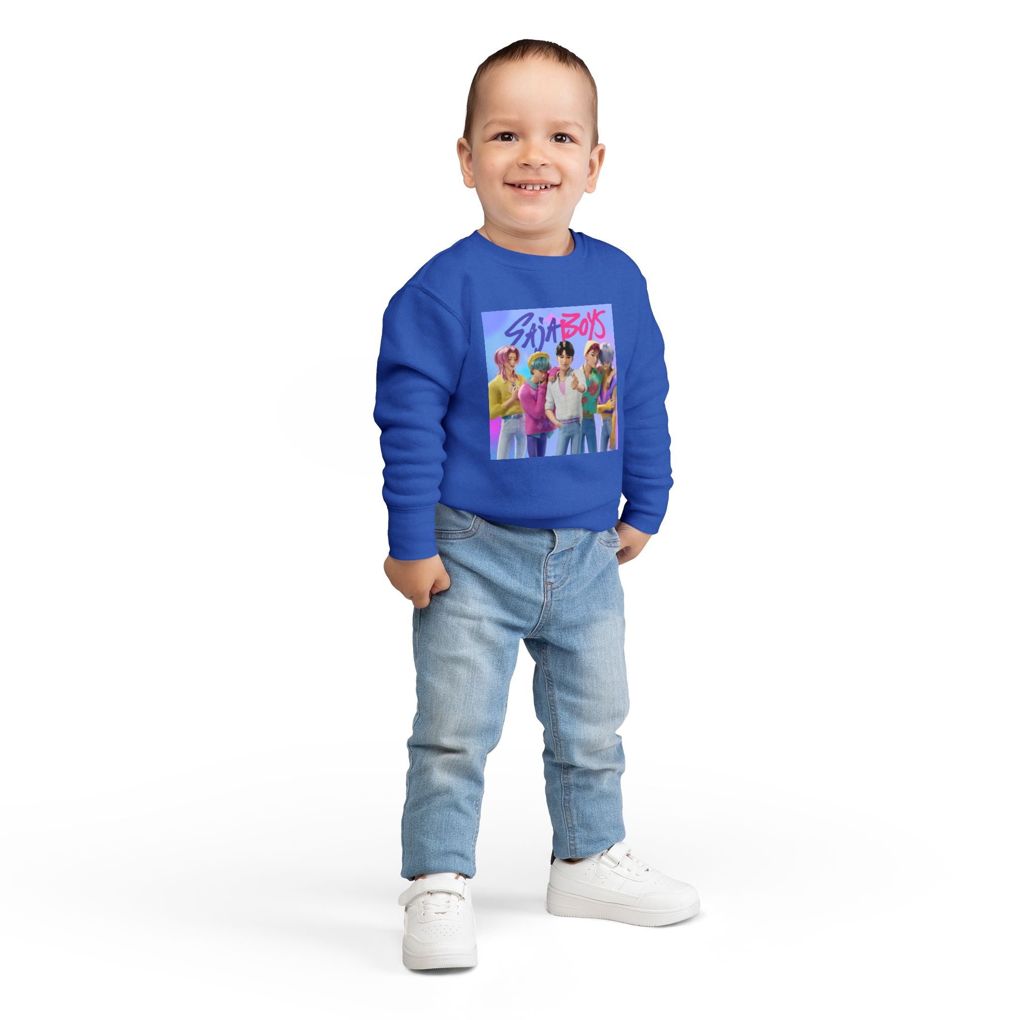K pop demon hunters merch Colorful Toddler Sweatshirt with ‘Sajaboys’ Design