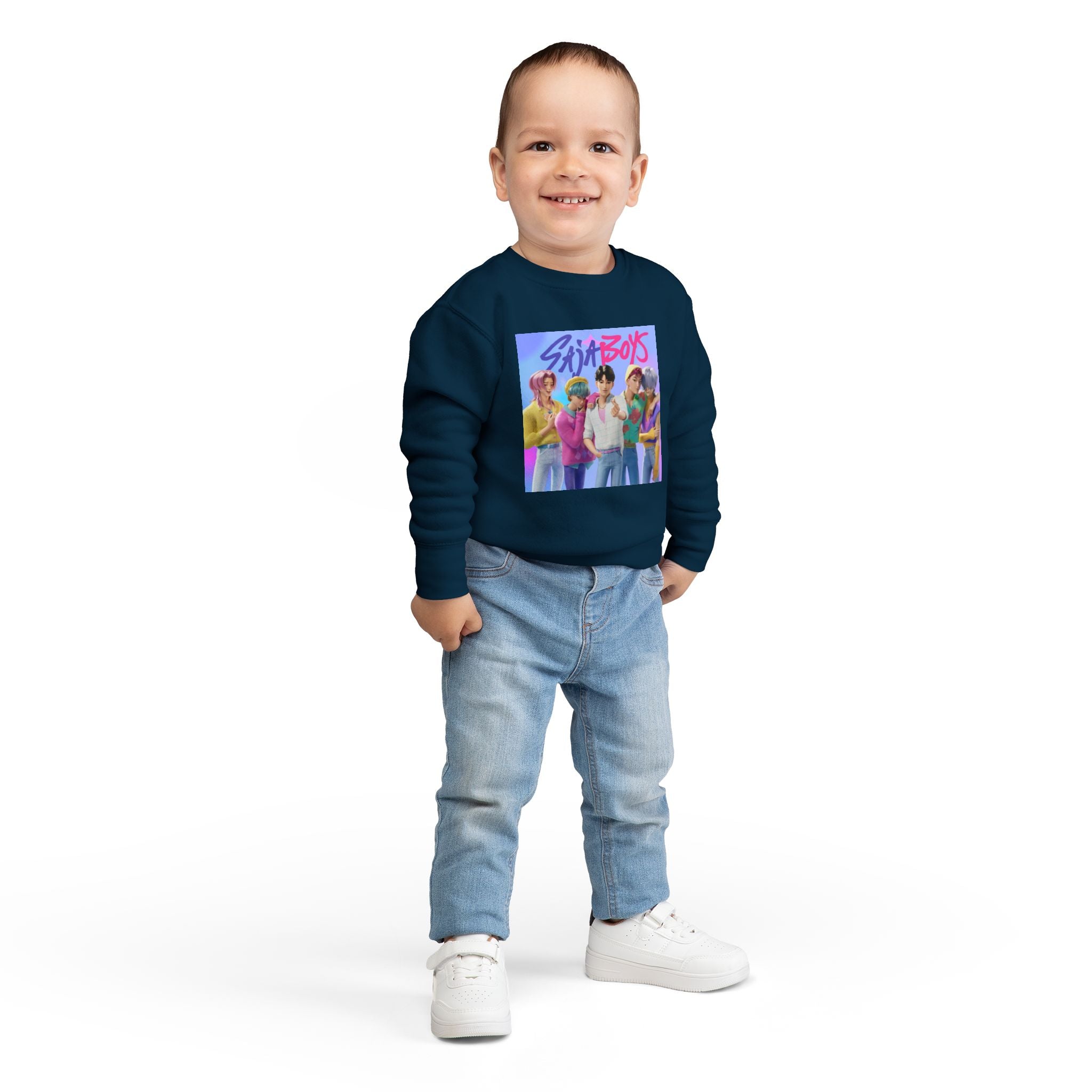 K pop demon hunters merch Colorful Toddler Sweatshirt with ‘Sajaboys’ Design