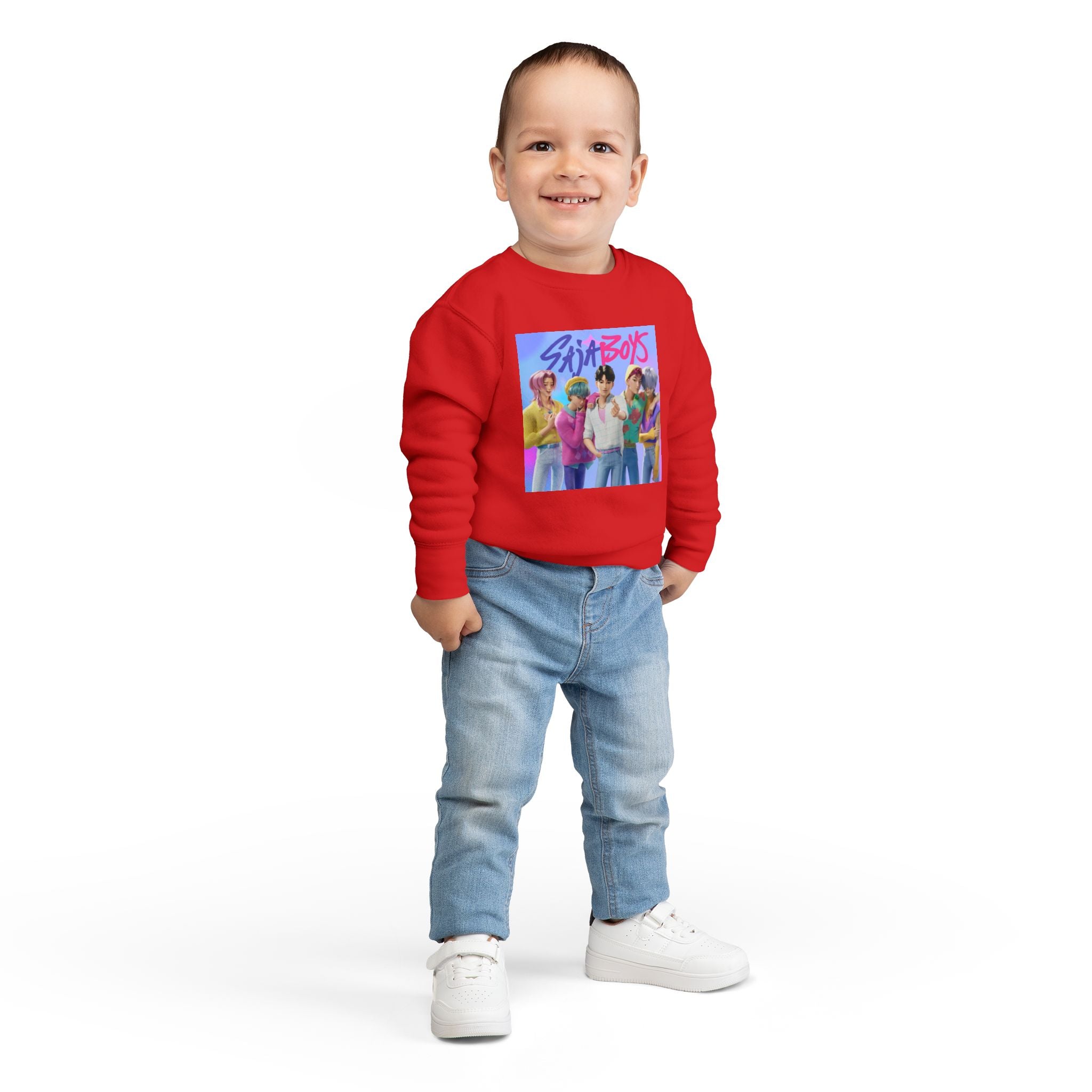 K pop demon hunters merch Colorful Toddler Sweatshirt with ‘Sajaboys’ Design
