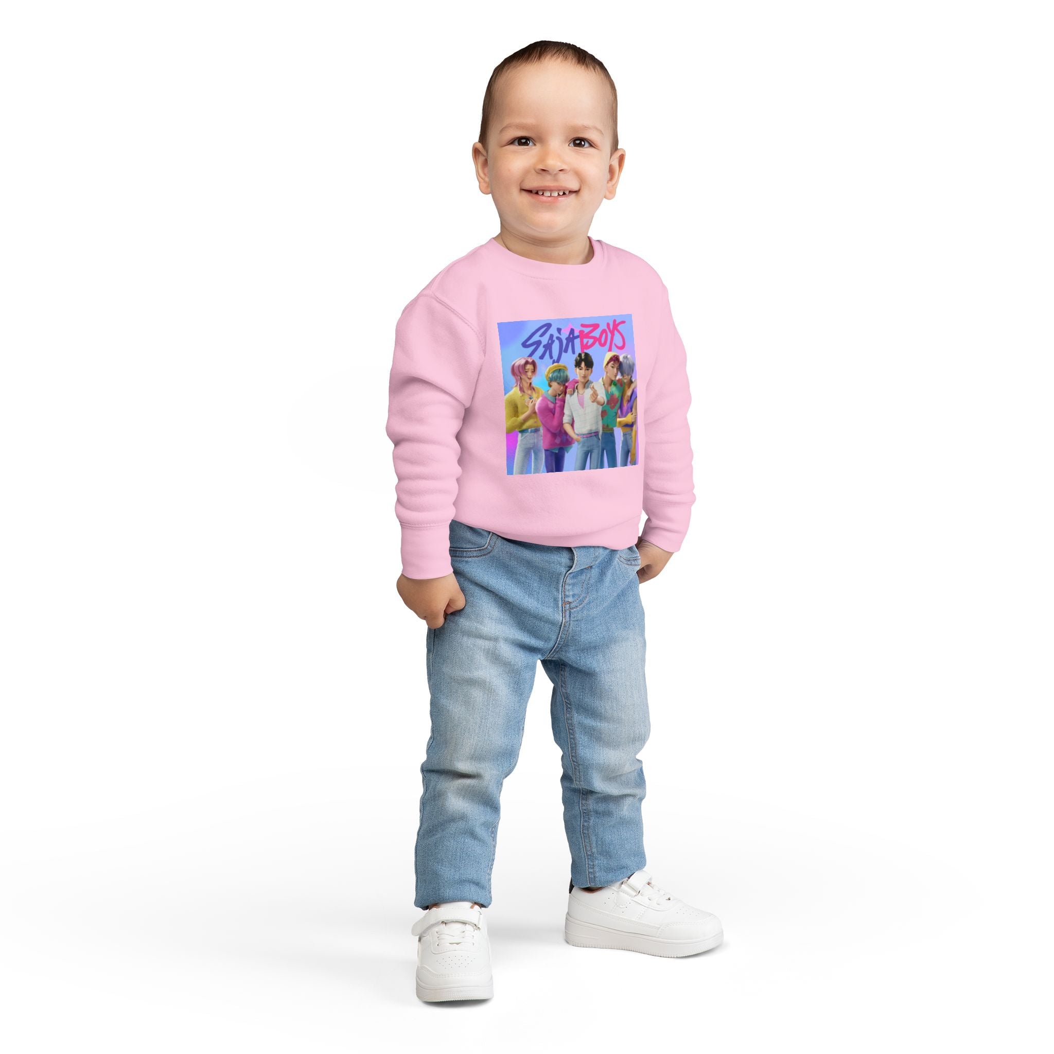 K pop demon hunters merch Colorful Toddler Sweatshirt with ‘Sajaboys’ Design