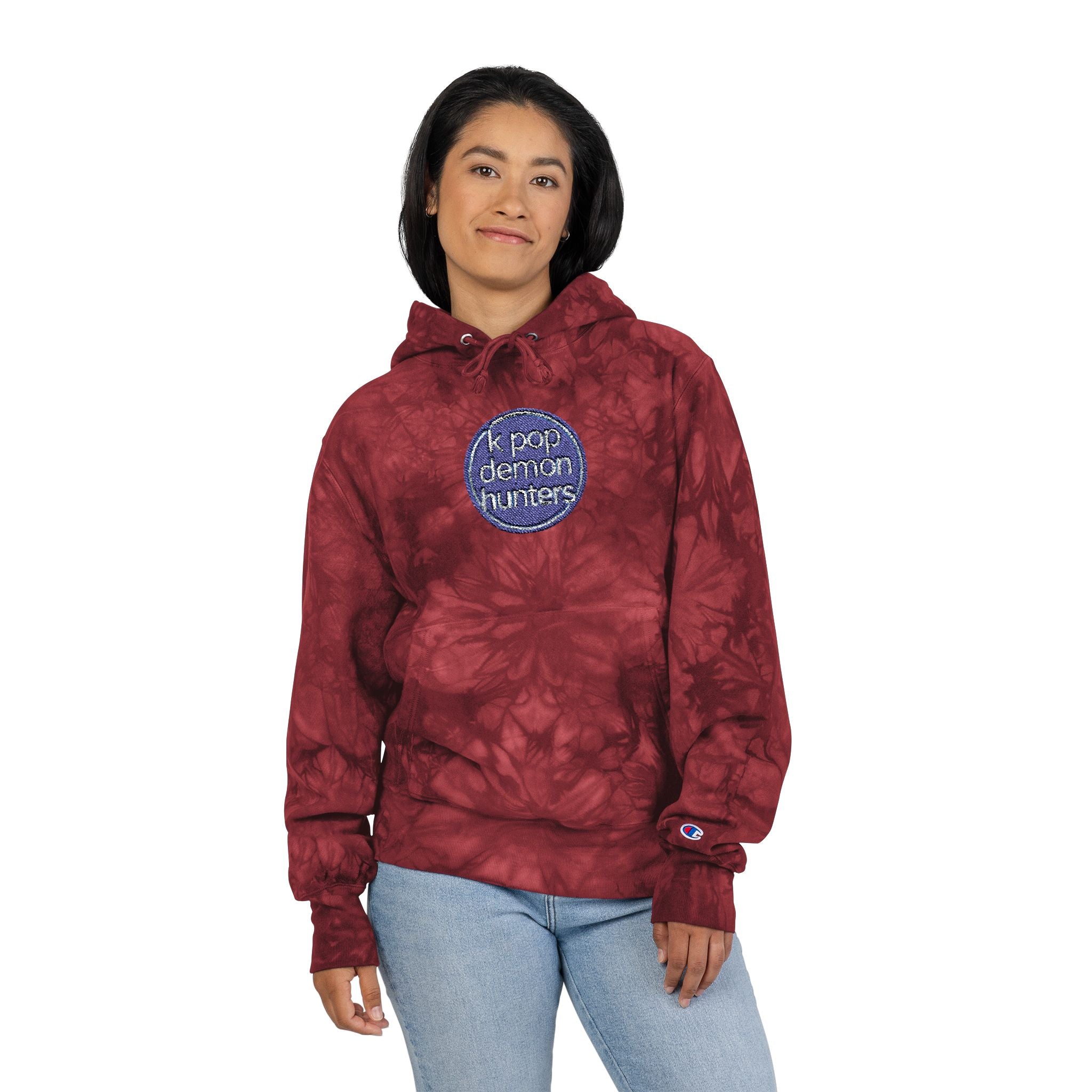 Unisex Tie-Dye Champion Hoodie with Embroidery - Trendy and Cozy