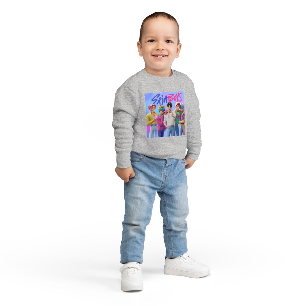 K pop demon hunters merch Colorful Toddler Sweatshirt with ‘Sajaboys’ Design