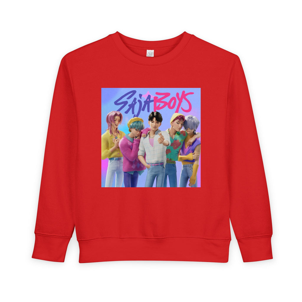 K pop demon hunters merch Colorful Toddler Sweatshirt with ‘Sajaboys’ Design