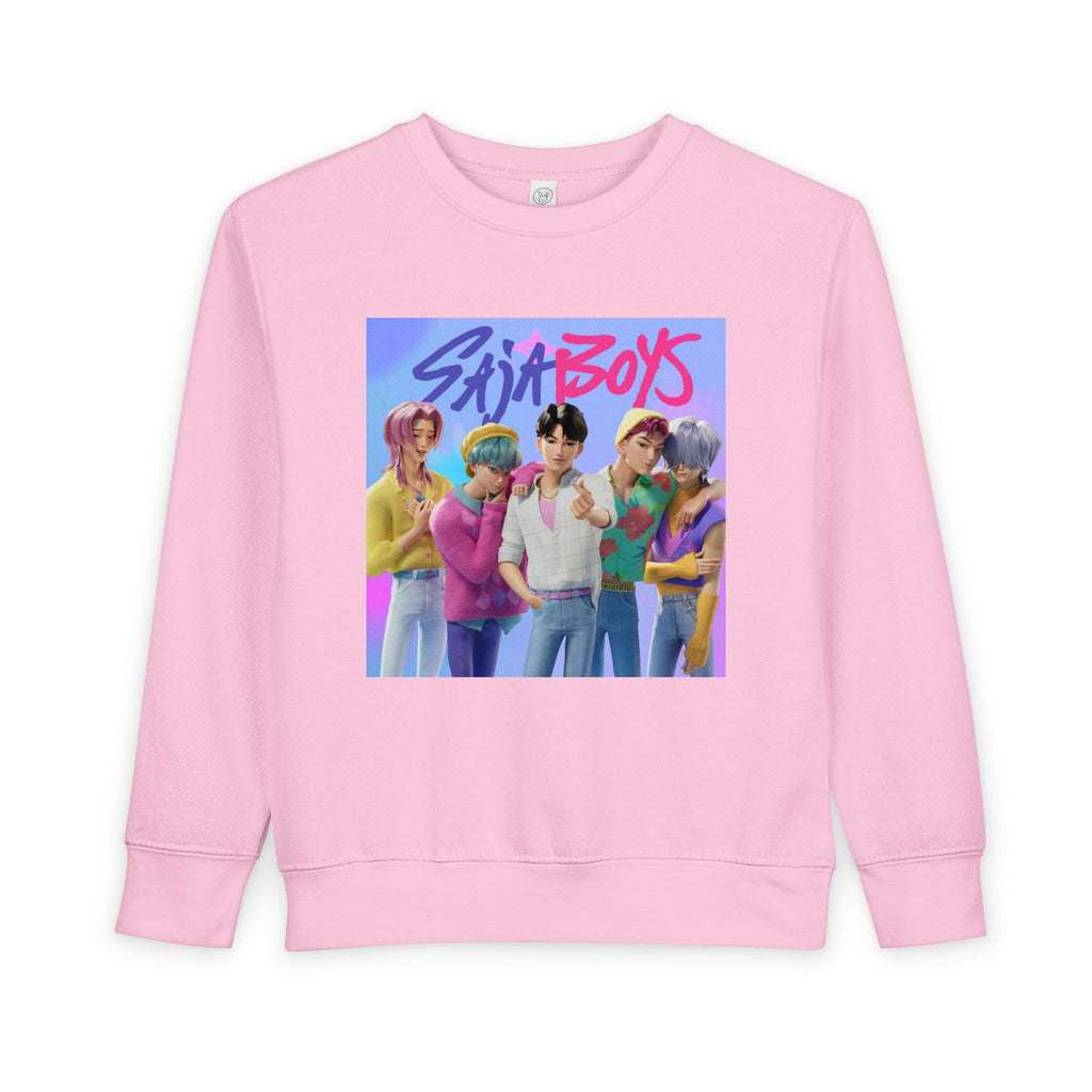 K pop demon hunters merch Colorful Toddler Sweatshirt with ‘Sajaboys’ Design