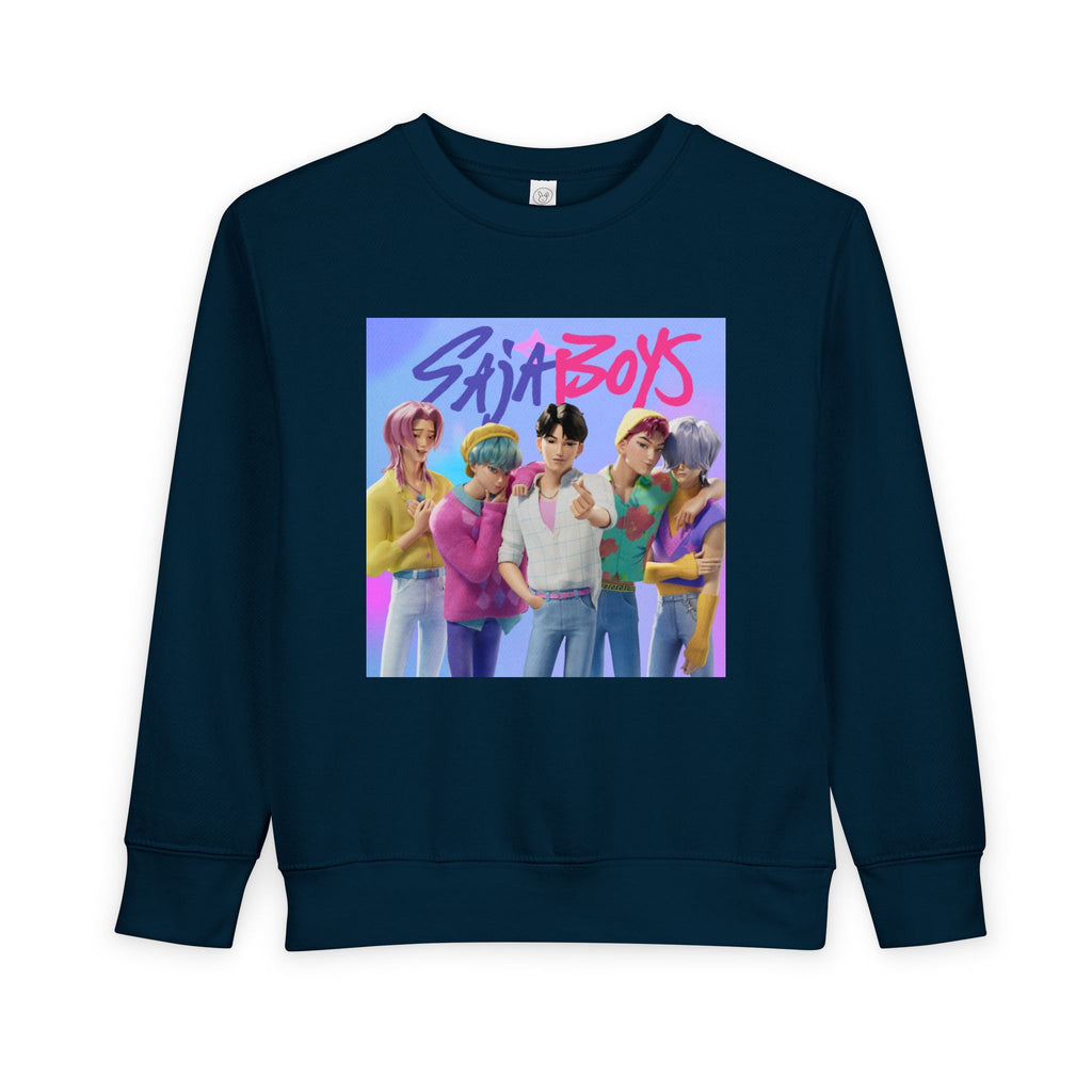 K pop demon hunters merch Colorful Toddler Sweatshirt with ‘Sajaboys’ Design