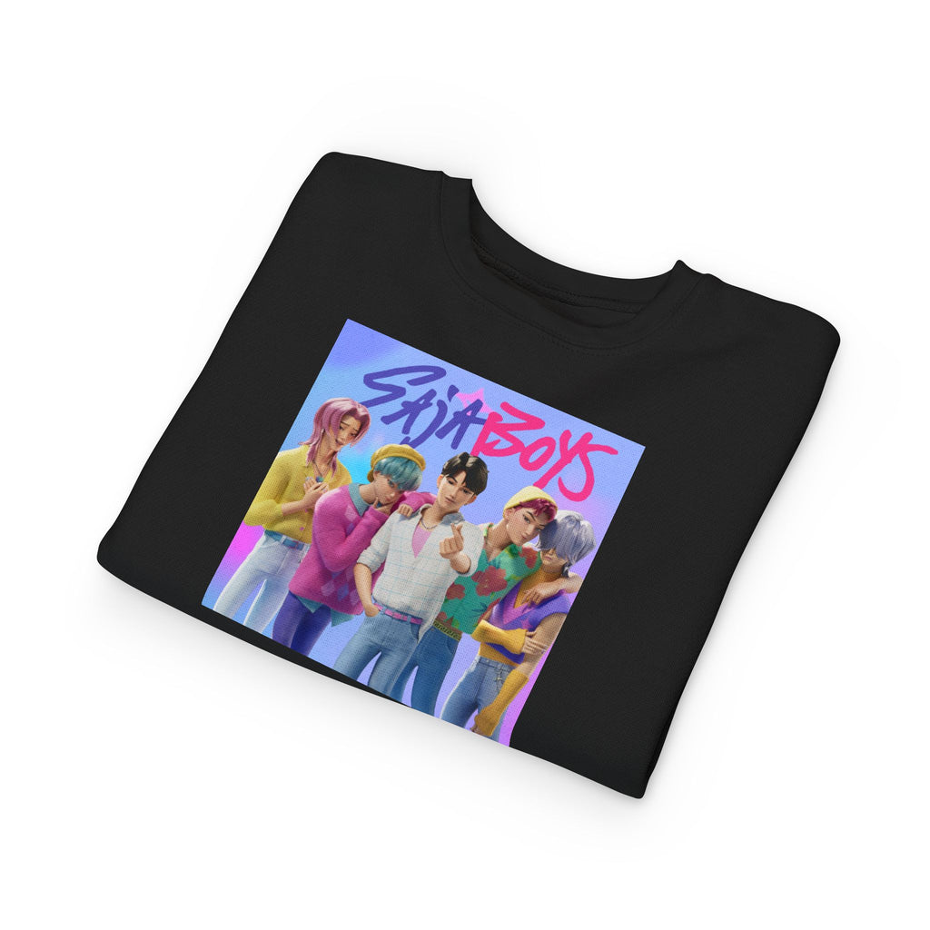 K pop demon hunters merch Colorful Toddler Sweatshirt with ‘Sajaboys’ Design